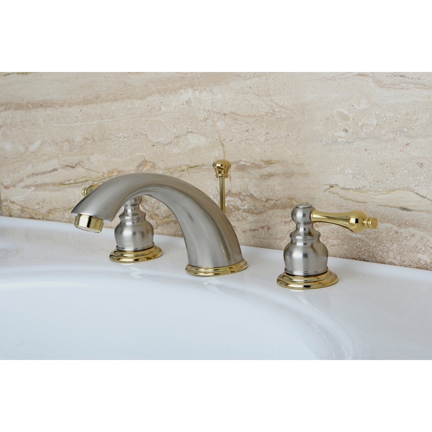 Elements of Design Victorian EB979AL Widespread Lavatory Faucet with Retail Pop-Up, 8-Inch to 16-Inch, Satin Nickel/Polished Brass