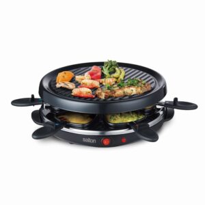 party grill & raclette by salton | 6-person smokeless indoor grill | non-stick grill plate