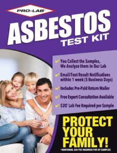 pro-lab asbestos test kit - (2 samples) emailed results within 3 to 5 business days - includes return mailer and expert consultation. optional lab fee for nvlap analysis