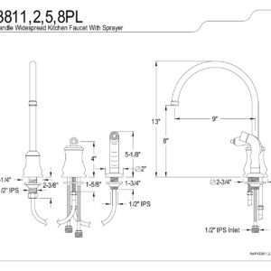 Kingston Brass KS3811PL Restoration Widespread Kitchen Faucet with Plastic Sprayer, Polished Chrome