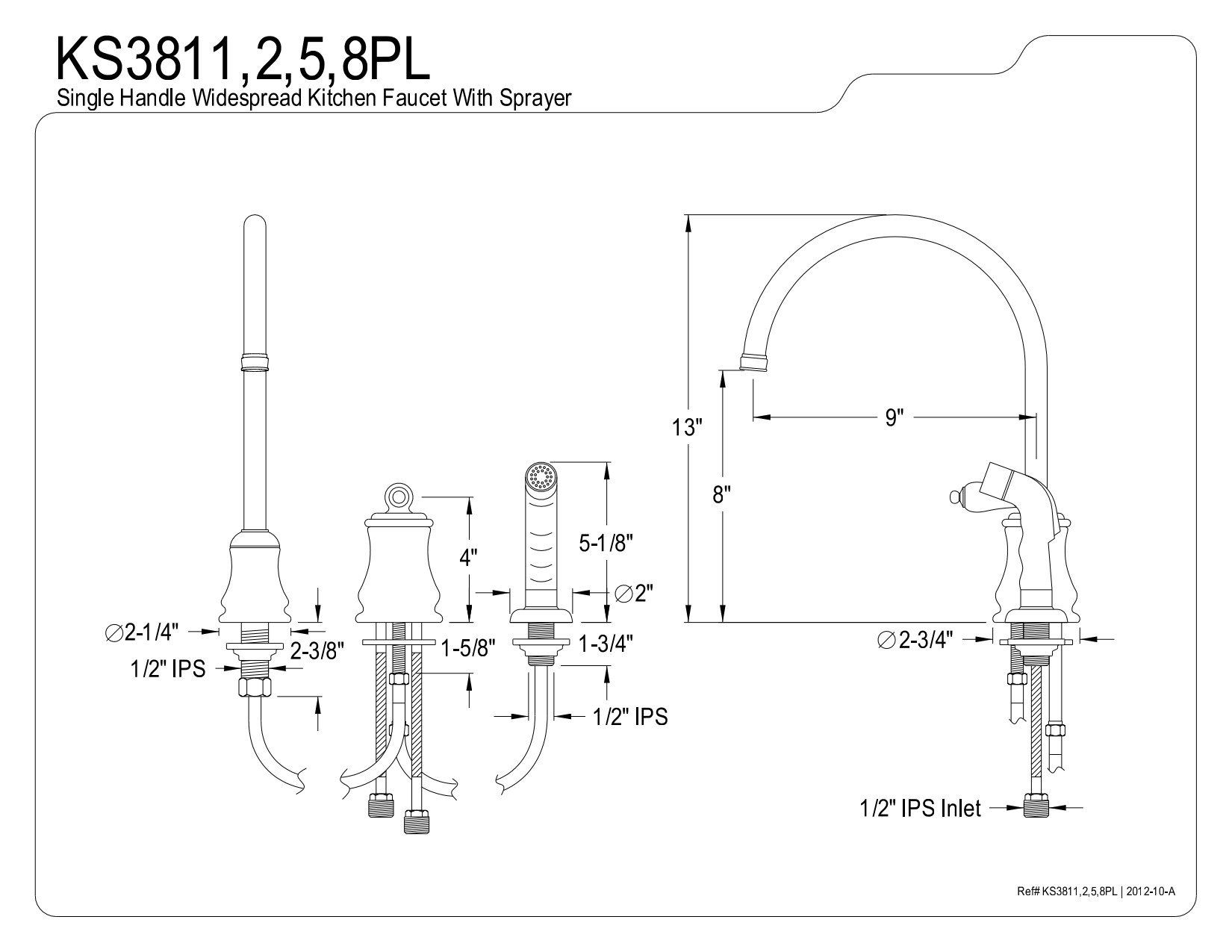 Kingston Brass KS3811PL Restoration Widespread Kitchen Faucet with Plastic Sprayer, Polished Chrome