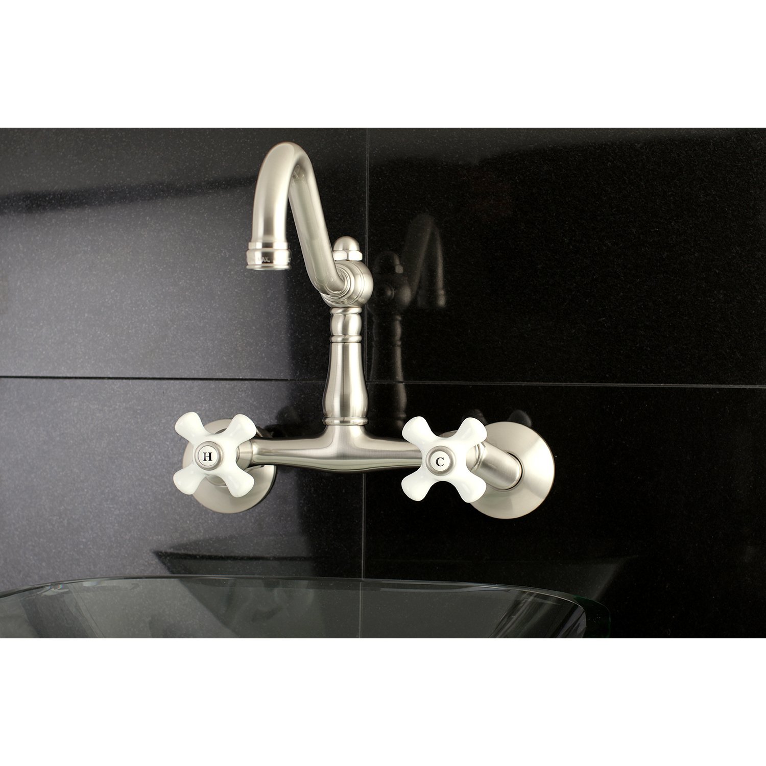 Kingston Brass KS3228PX Vintage Wall Mount Kitchen Faucet, Brushed Nickel, 8.5 x 8 x 6