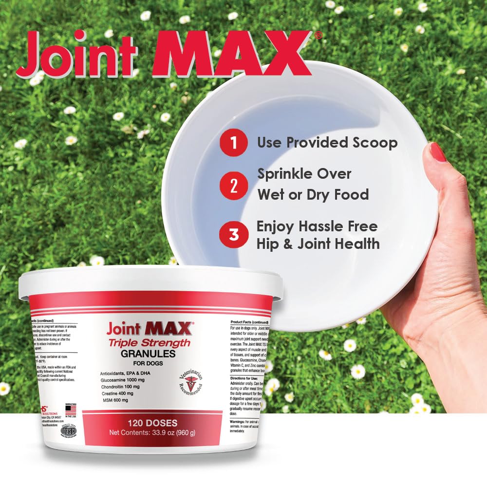 Joint MAX Triple Strength Granules for Dogs - Glucosamine, Chondroitin, Creatine, MSM - Vitamins and Antioxidants - Hip and Joint Pain Relief and Support Supplement - Made in USA - 2-Pack - 240 Doses