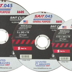 United Abrasives-SAIT 23101 A60S General Purpose Cut-Off Wheels (Type 1/Type 41 Flat) 4 1/2" x .045" x 7/8", 50-Pack