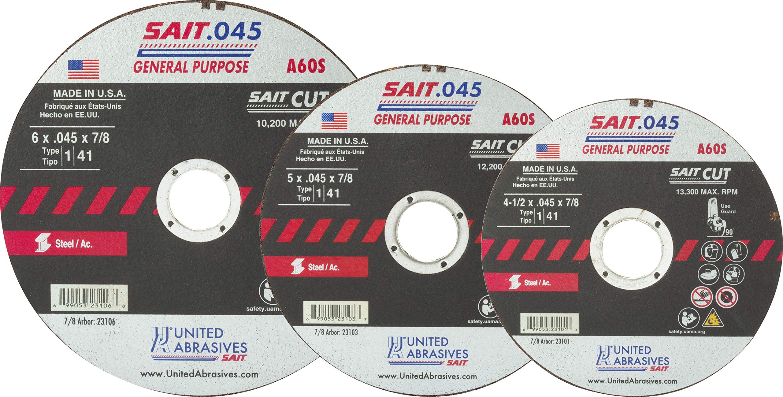 United Abrasives-SAIT 23101 A60S General Purpose Cut-Off Wheels (Type 1/Type 41 Flat) 4 1/2" x .045" x 7/8", 50-Pack