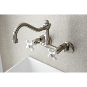 Kingston Brass KS3228PX Vintage Wall Mount Kitchen Faucet, Brushed Nickel, 8.5 x 8 x 6