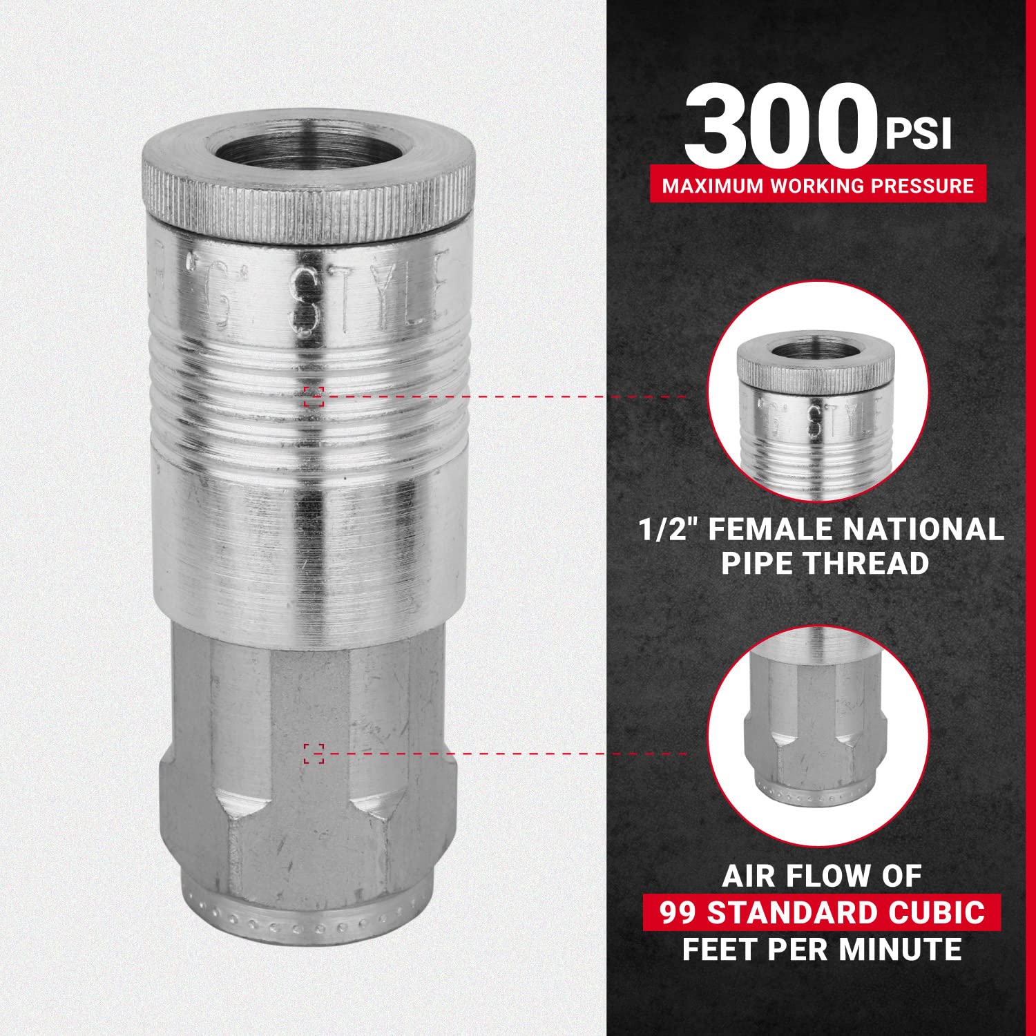 Milton Industrial Air Coupler, G-Style quick connect coupler, 1/2" FNPT, Steel Air tool fitting, S-1815