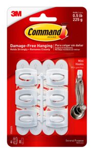 command mini light clips, damage free hanging light clips with adhesive strips, no tools mini wall hooks for hanging decorations in living spaces, six white wall hooks and eight command strips