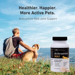 International Veterinary Sciences IVS Arthramine MAX Healthy Joints Glucosamine Supplement for Dogs with Fish Oil, Hyaluronic Acid, MSM, and Vitamin C, Made in the USA, 60 Count