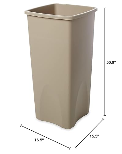 Rubbermaid Commercial Square Waste Container, 30.9" x 15.5" x 16.5", Beige