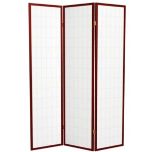 Red Lantern 6 ft. Tall Window Pane Shoji Screen-Rosewood-3 Panels Room Divider