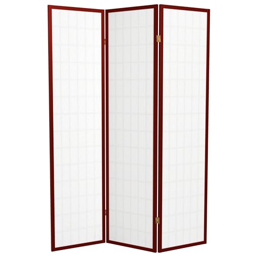 Red Lantern 6 ft. Tall Window Pane Shoji Screen-Rosewood-3 Panels Room Divider