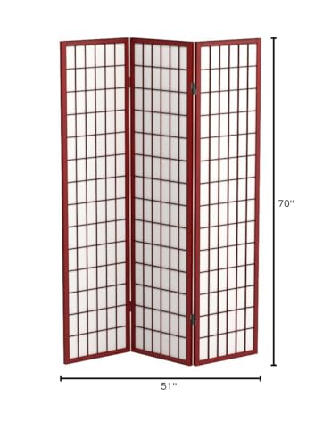 Red Lantern 6 ft. Tall Window Pane Shoji Screen-Rosewood-3 Panels Room Divider