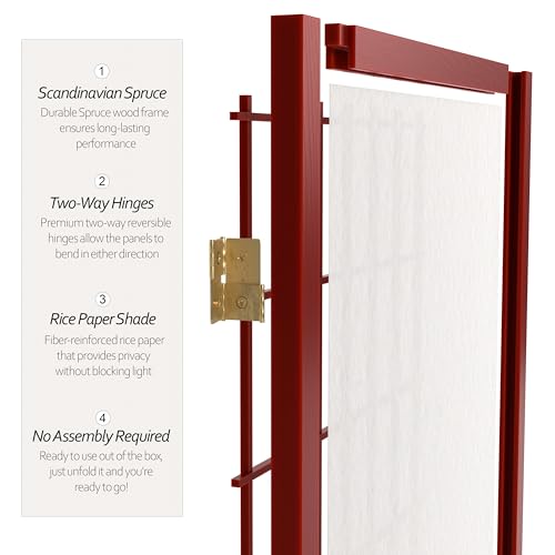 Red Lantern 6 ft. Tall Window Pane Shoji Screen-Rosewood-3 Panels Room Divider