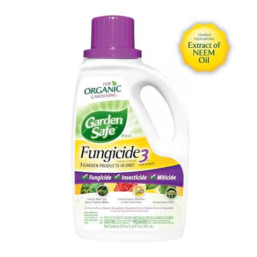 Garden Safe Brand Fungicide Concentrate, 20 Ounces, With Neem Oil Extract To Control Black Spot, Rust, Powdery Mildew, Aphids, Spider Mites, Whiteflies ,Houseplants, Fruits And Vegetables