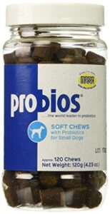 probios soft dog chews for small dogs - 120 count, 120gm - probiotics for dogs - prebiotic for dogs - gut health for dogs -chicken liver flavor