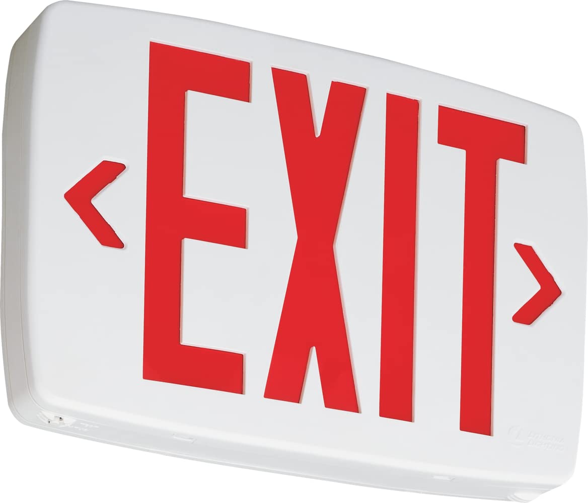 Lithonia Lighting LQM S W 3 R 120/277 EL N M6 Quantum Thermoplastic LED Emergency Exit Sign with Stencil-Faced White Housing and Red Letters with Nickel Cadium battery