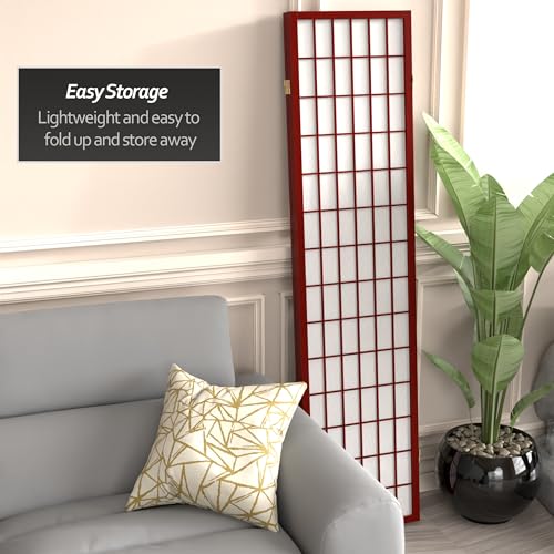 Red Lantern 6 ft. Tall Window Pane Shoji Screen-Rosewood-3 Panels Room Divider