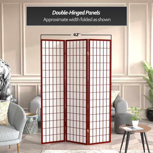 Red Lantern 6 ft. Tall Window Pane Shoji Screen-Rosewood-3 Panels Room Divider