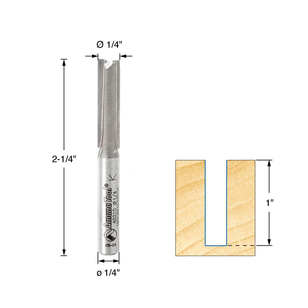 Amana Tool - 45210 Carbide Tipped Straight Plunge High Production 1/4 Dia x 1" 4 S