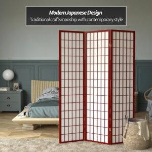 Red Lantern 6 ft. Tall Window Pane Shoji Screen-Rosewood-3 Panels Room Divider