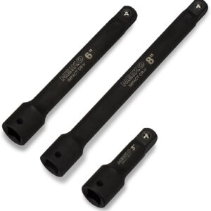 NEIKO 00237A 1/2-Inch-Drive Impact Extension-Bar Set, Made with CrV Steel, 3-Inch, 6-Inch, and 8-Inch Sizes, 3-Piece Set