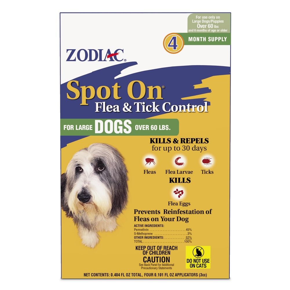 Zodiac Spot On Flea & Tick Control Large Dogs Over 60 Pounds 4 Pack