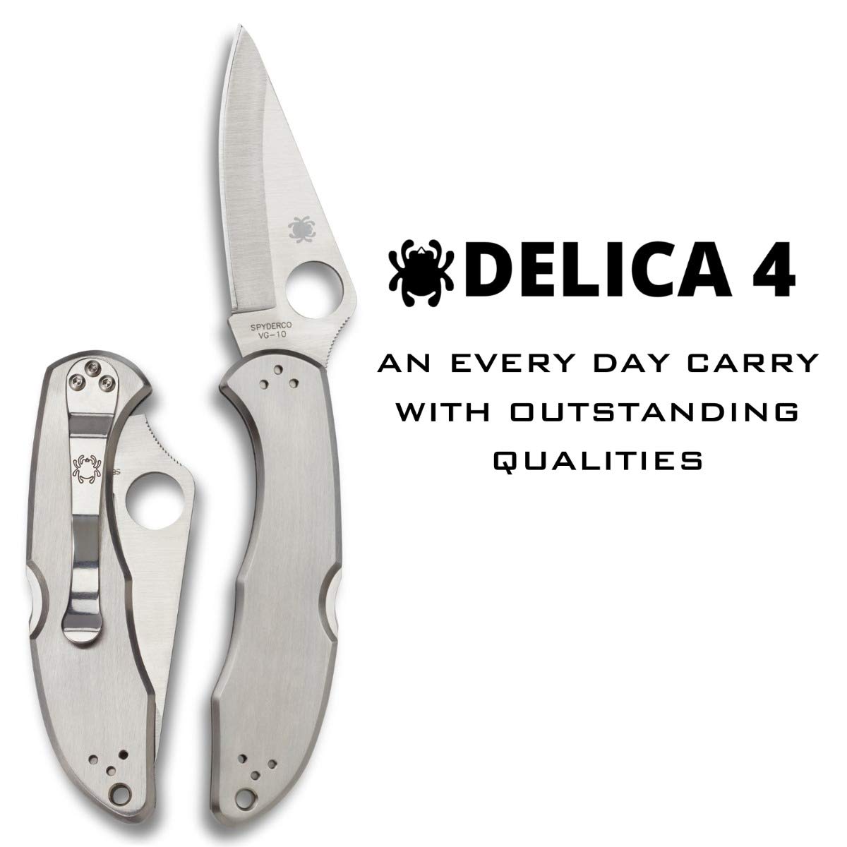 Spyderco Delica 4 Signature Knife with 2.95" Saber-Ground VG-10 Steel Blade and Durable Stainless Steel Handle - PlainEdge - C11P