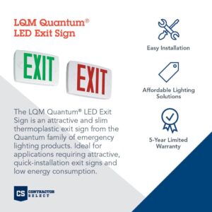 Lithonia Lighting LQM S W 3 R 120/277 EL N M6 Quantum Thermoplastic LED Emergency Exit Sign with Stencil-Faced White Housing and Red Letters with Nickel Cadium battery