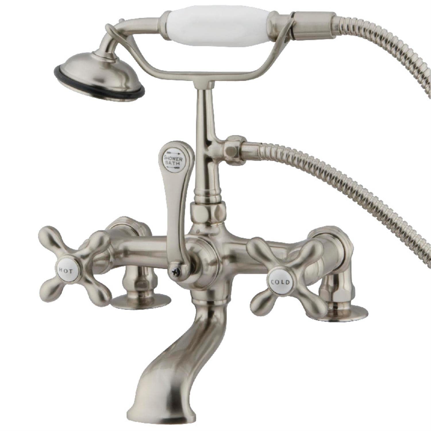 Elements of Design DT2038AX Hot Springs Deck Mount Clawfoot Tub Filler with Hand Shower, Satin Nickel