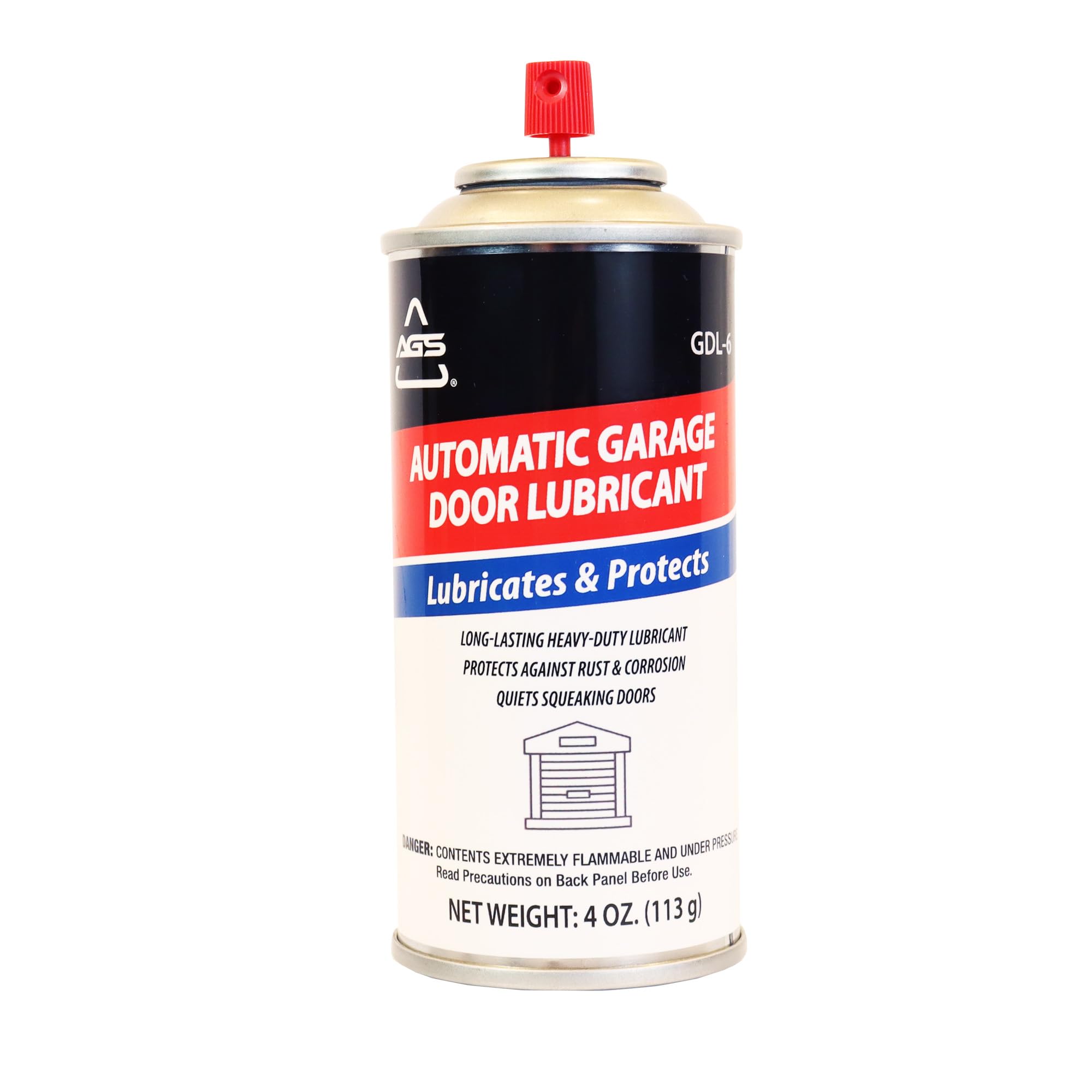 AGS Company Garage Door Lubricant, Aerosol, 4 oz, Garage Door Lubricant Spray, Protects Grage Door Rollers and Springs, Quiets Squeaky Garage Doors, All Weather Formula