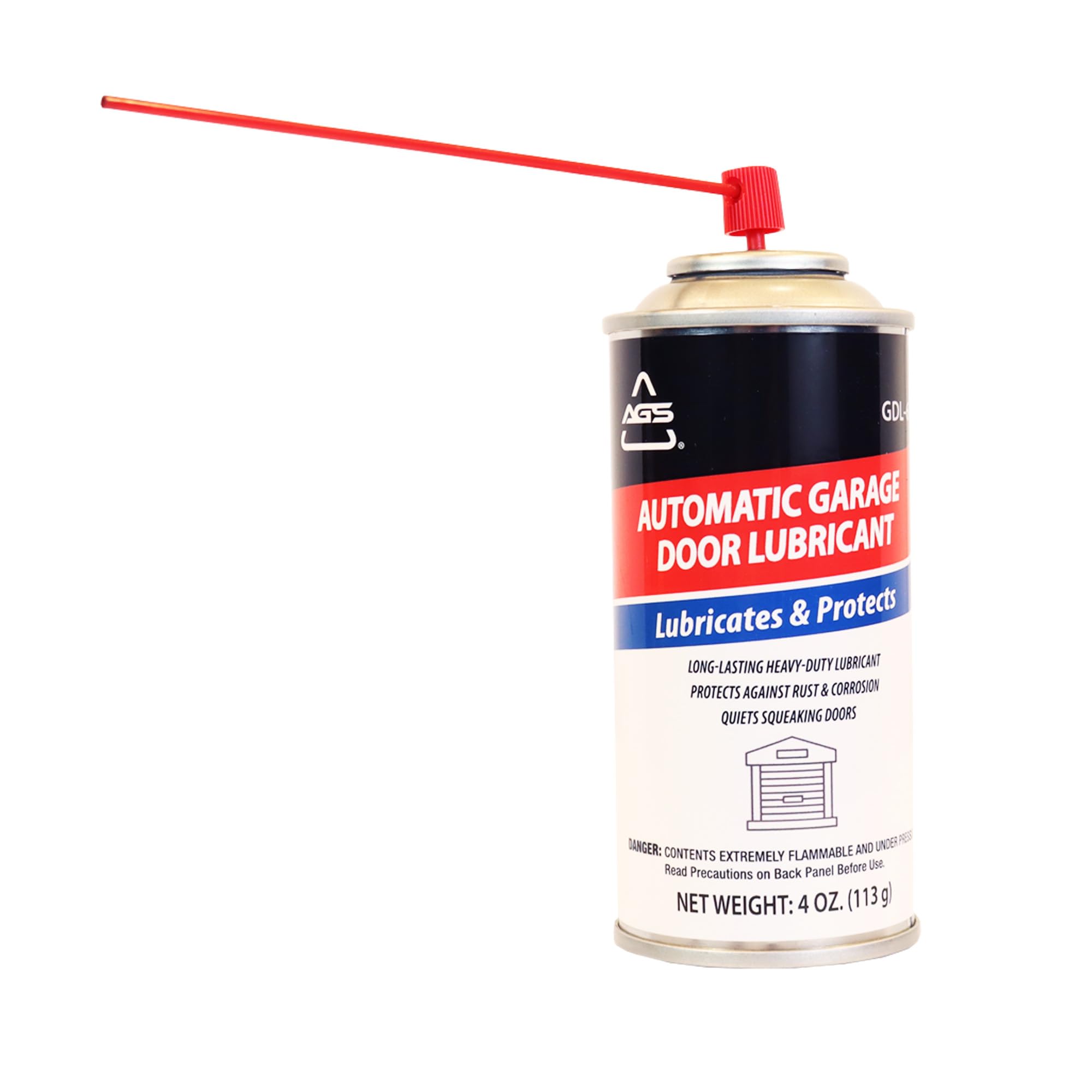 AGS Company Garage Door Lubricant, Aerosol, 4 oz, Garage Door Lubricant Spray, Protects Grage Door Rollers and Springs, Quiets Squeaky Garage Doors, All Weather Formula