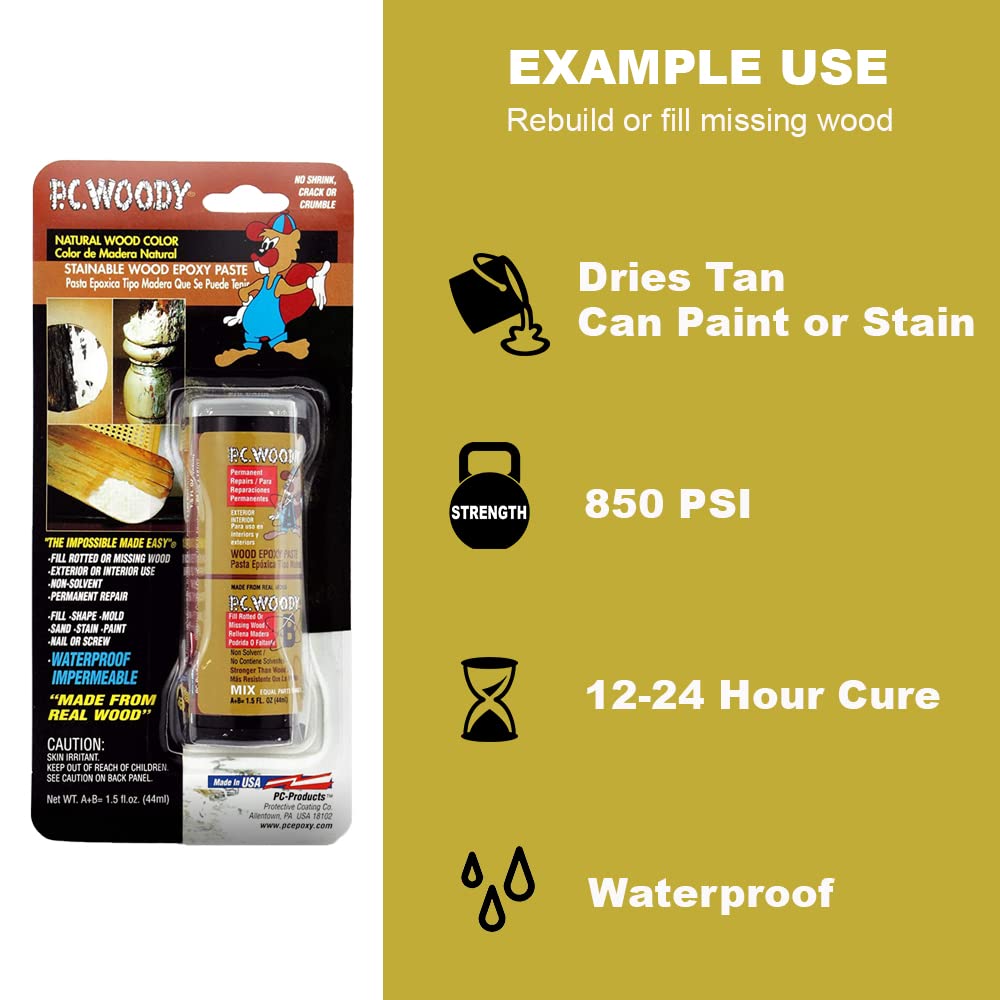 PC Products PC-Woody Wood Repair Epoxy Paste, Two-Part 12 oz in Two Cans, Tan