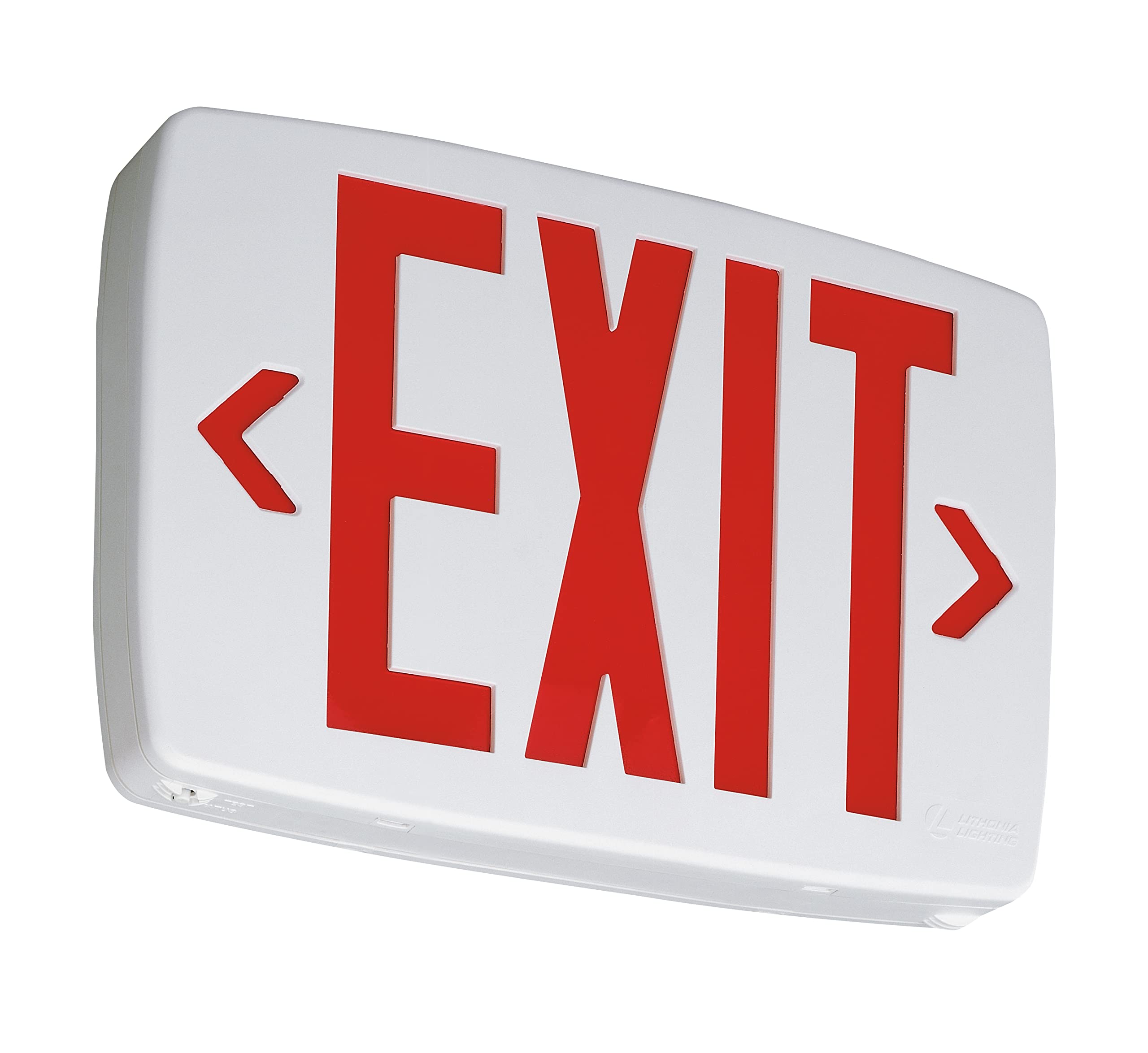 Lithonia Lighting LQM S W 3 R 120/277 EL N M6 Quantum Thermoplastic LED Emergency Exit Sign with Stencil-Faced White Housing and Red Letters with Nickel Cadium battery