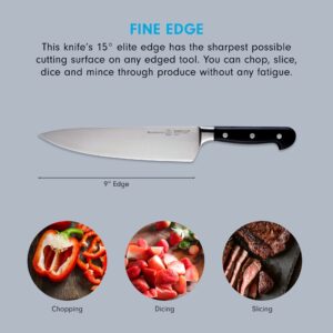 Messermeister Meridian Elite 9” Traditional Chef’s Knife - Fine German Steel Alloy Blade - Rust Resistant & Easy to Maintain