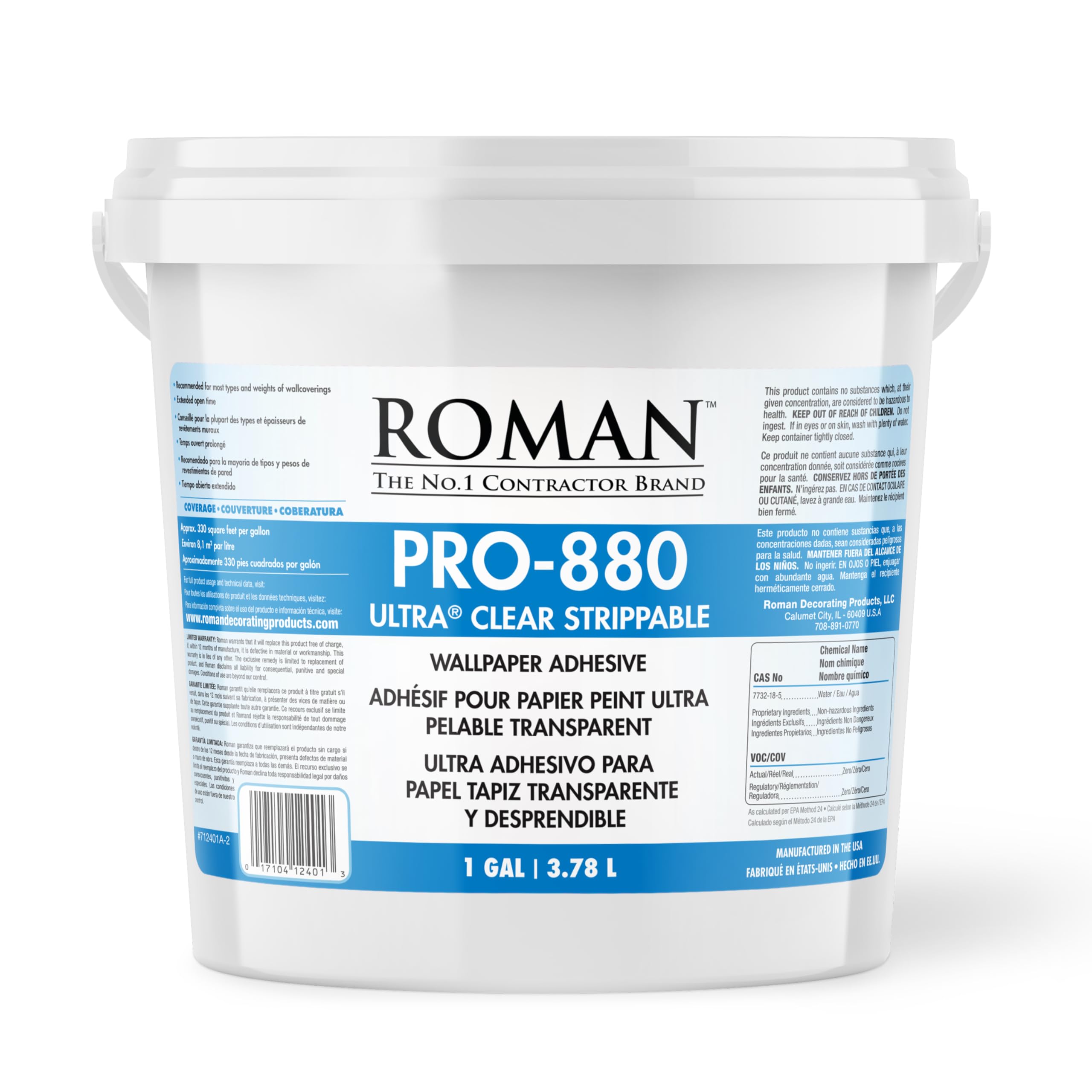 ROMAN Products 012401 PRO-880 Wallpaper Adhesive & Paste for Any Wallcovering - Ultra Clear, 1 Gallon, White