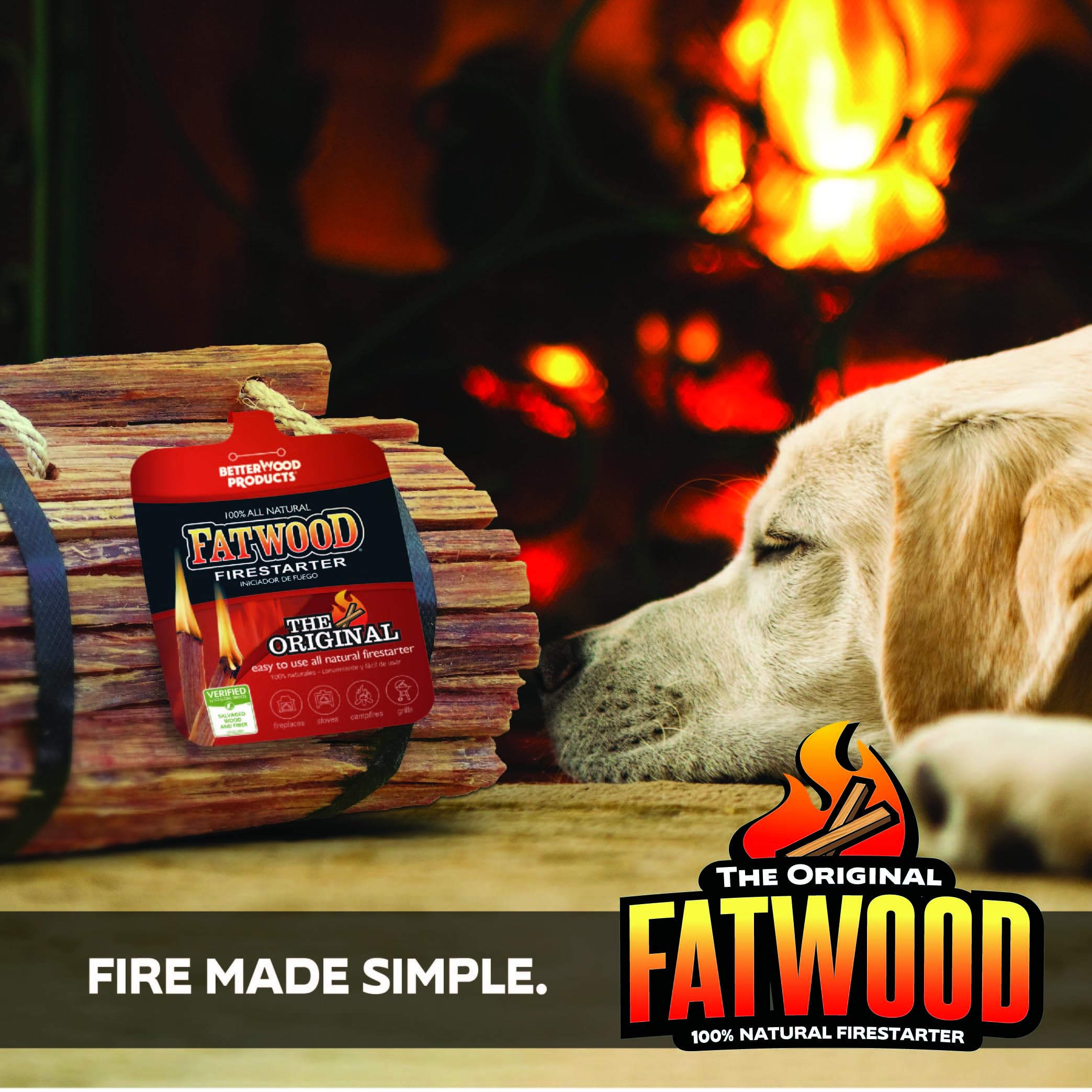 Betterwood 10 Pound Fatwood Natural Pine Firestarter 1 Pack for Campfire, BBQ, or Pellet Stove, Non Toxic and Water Repellent