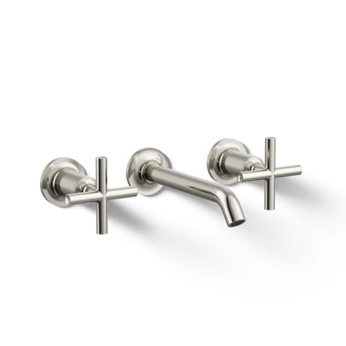 KOHLER Purist® Widespread wall-mount bathroom sink faucet trim with 6-1/4" spout and cross handles, requires valve