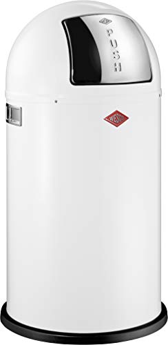 Wesco Pushboy - German Made - Push Door Trash Can, Powder Coated Steel, 13.2 Gallon / 50L , White