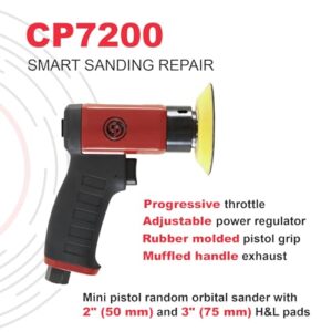 Chicago Pneumatic CP7200 - Air Random Rotary Sander Tool, Home Improvement, Woodworking Tools, Polisher, Rust Removal, Heavy Duty, Rotary Tool, Pistol Handle, Hook & Loop, 3 Inch (75 mm), 15000 RPM