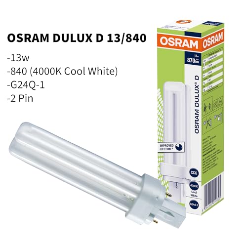 Osram 13W Dulux-D 2-Pin G24d-1 Cap 840 [4000K] Cool White Colour Energy Saving Compact Fluorescent Lamp