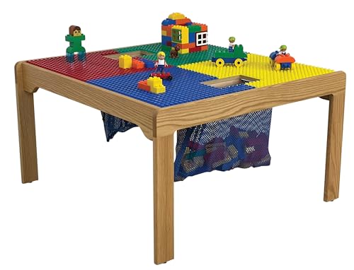 Fun Builder Table-Compatible with DUPLO® Brand Blocks w/Storage Nets-100% American Made-Solid Maple Wood Frames-Patent Pending Table Assembly-NO Tools and NO Hardware-Ready in 10 Minutes!-32" x 32"