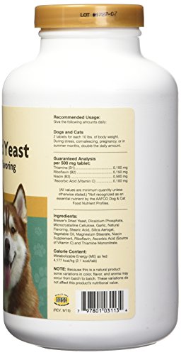 NaturVet Brewers Dried Yeast Formula with Garlic Flavoring Plus Vitamins for Dogs and Cats, Chewable Tablets, Made in The USA with Globally Source Ingredients 1000 Count