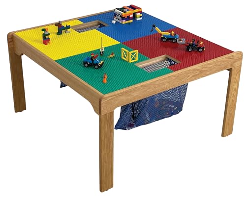 Fun Builder Table-Compatible with DUPLO® Brand Blocks w/Storage Nets-100% American Made-Solid Maple Wood Frames-Patent Pending Table Assembly-NO Tools and NO Hardware-Ready in 10 Minutes!-32" x 32"