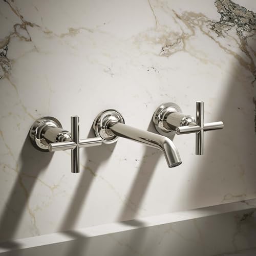 KOHLER Purist® Widespread wall-mount bathroom sink faucet trim with 6-1/4" spout and cross handles, requires valve