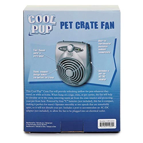 Cool Pup Crate Fan, 8x6.25x2.5” in Size – Quiet Battery Fan Keeps Dogs & Cats Cool with Built-in Thermometer, Silver