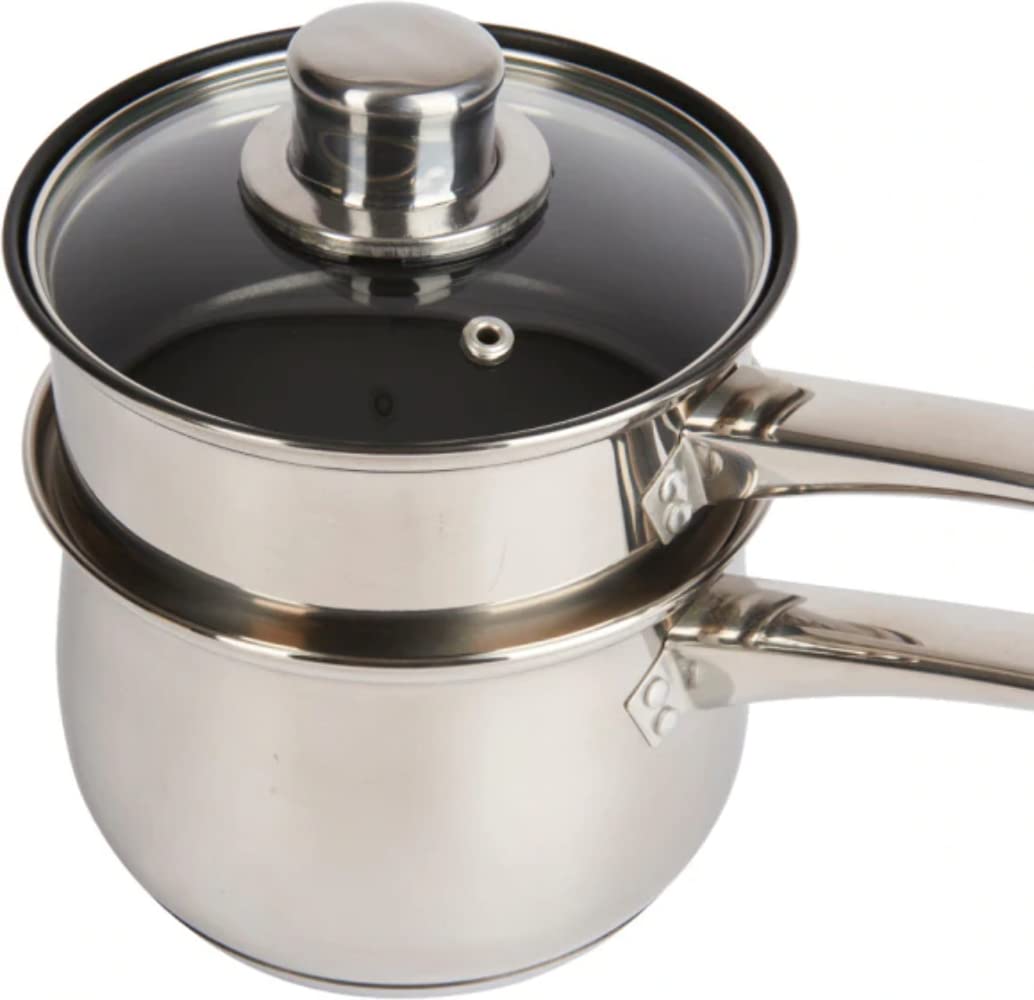 Kitchen Craft KCCVPORNS Induction Double Boiler Porringer/Bain Marie Pan with Non Stick, Gift Boxed, Stainless Steel, Silver, 6.25-inch