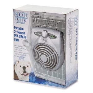 Cool Pup Crate Fan, 8x6.25x2.5” in Size – Quiet Battery Fan Keeps Dogs & Cats Cool with Built-in Thermometer, Silver