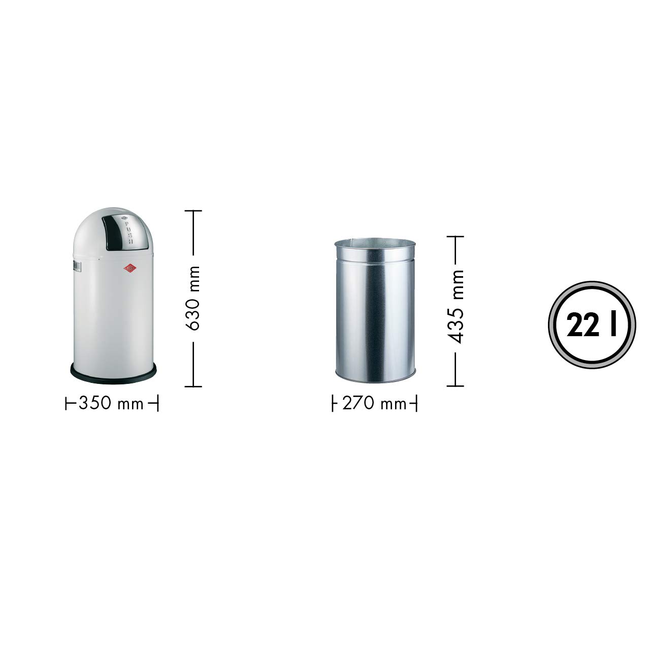 Wesco Pushboy Junior - German Made - Push Door Trash Can, Powder Coated Steel, 5.8 Gallon / 21 L , Almond