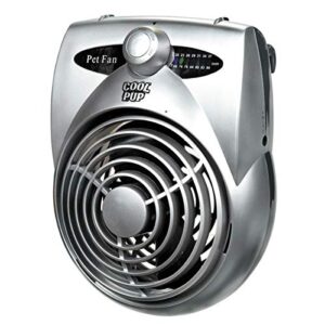 Cool Pup Crate Fan, 8x6.25x2.5” in Size – Quiet Battery Fan Keeps Dogs & Cats Cool with Built-in Thermometer, Silver